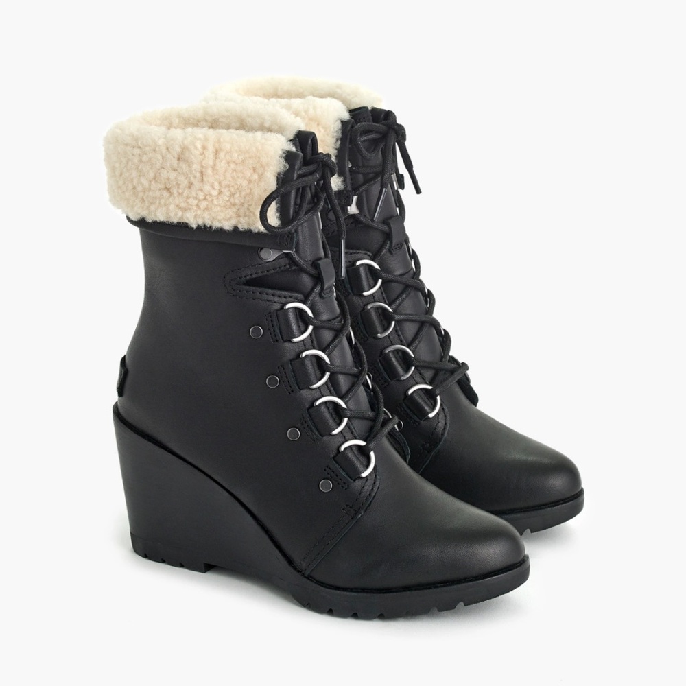 Sorel Black and Cream Wedge Boots